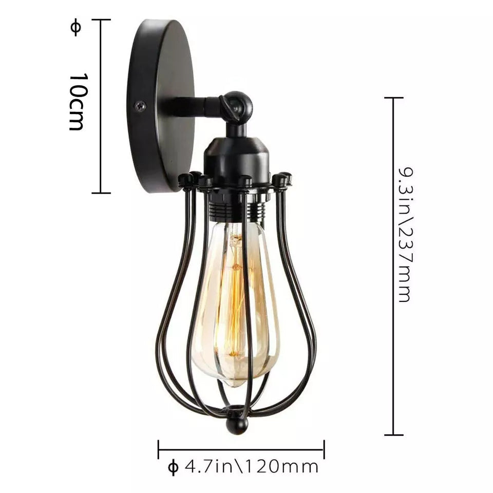Industrial Cage Wall Light E27 Vintage Black Sconce~ 6004-2