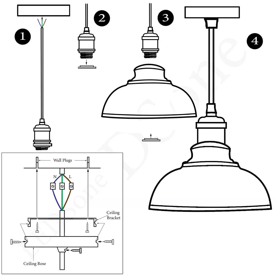 Vintage Industrial Metal Dome Pendant Light E27 Cord Fitting ~ 6030