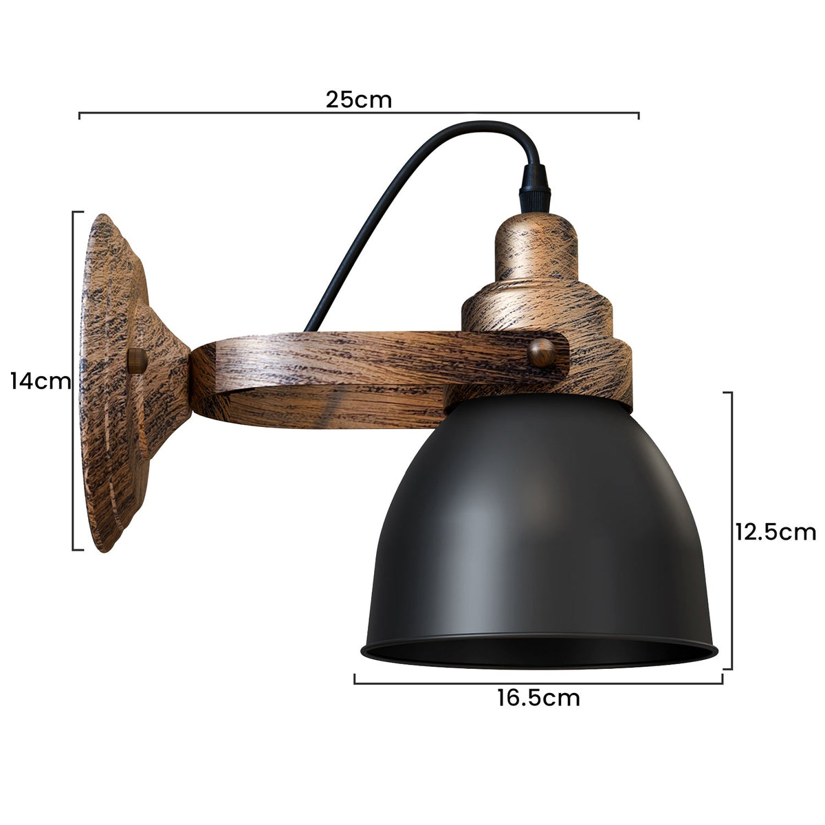Industrial Wood Effect Bell Wall Light E27 ~5526-1
