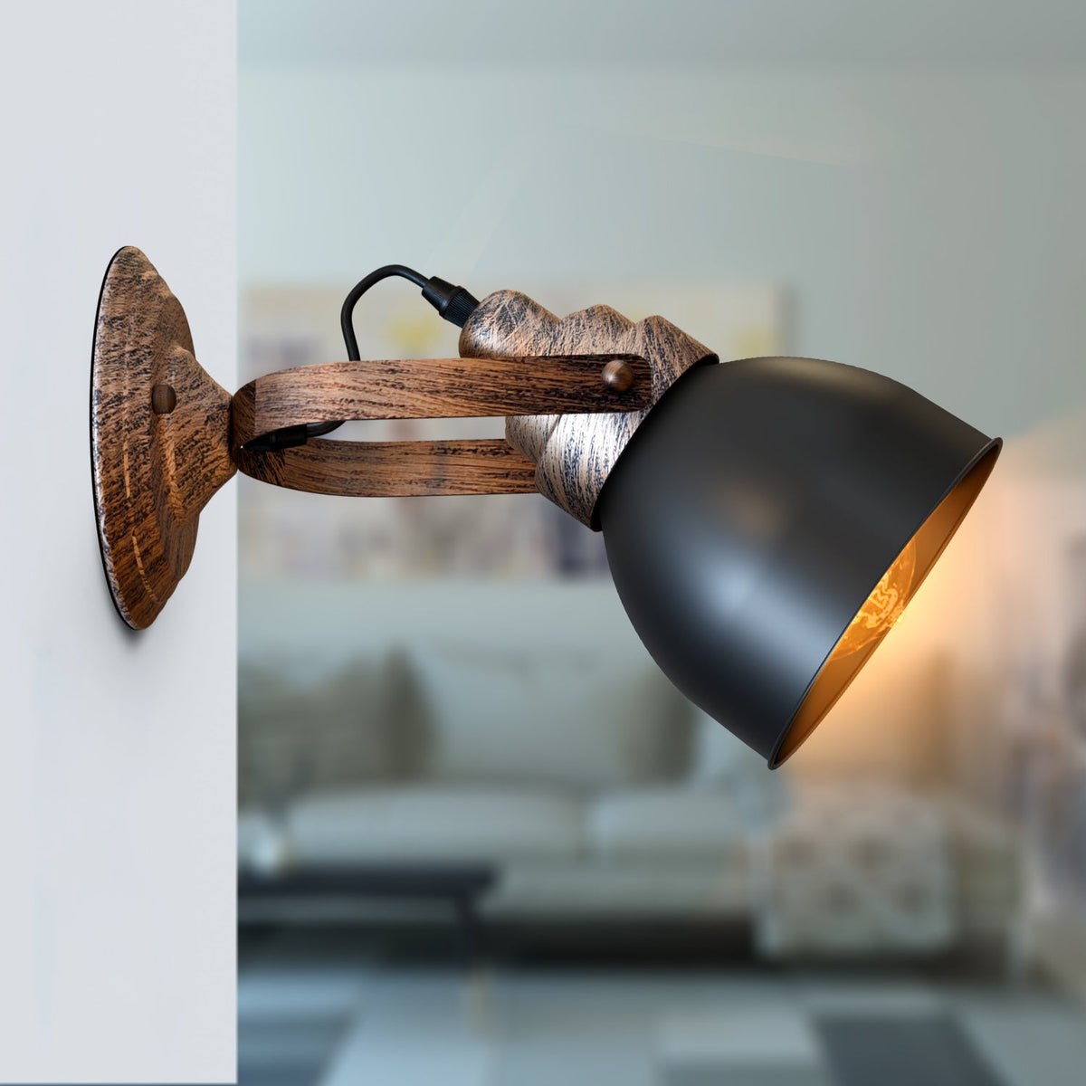 Industrial Wood Effect Bell Wall Light E27 ~5526-2