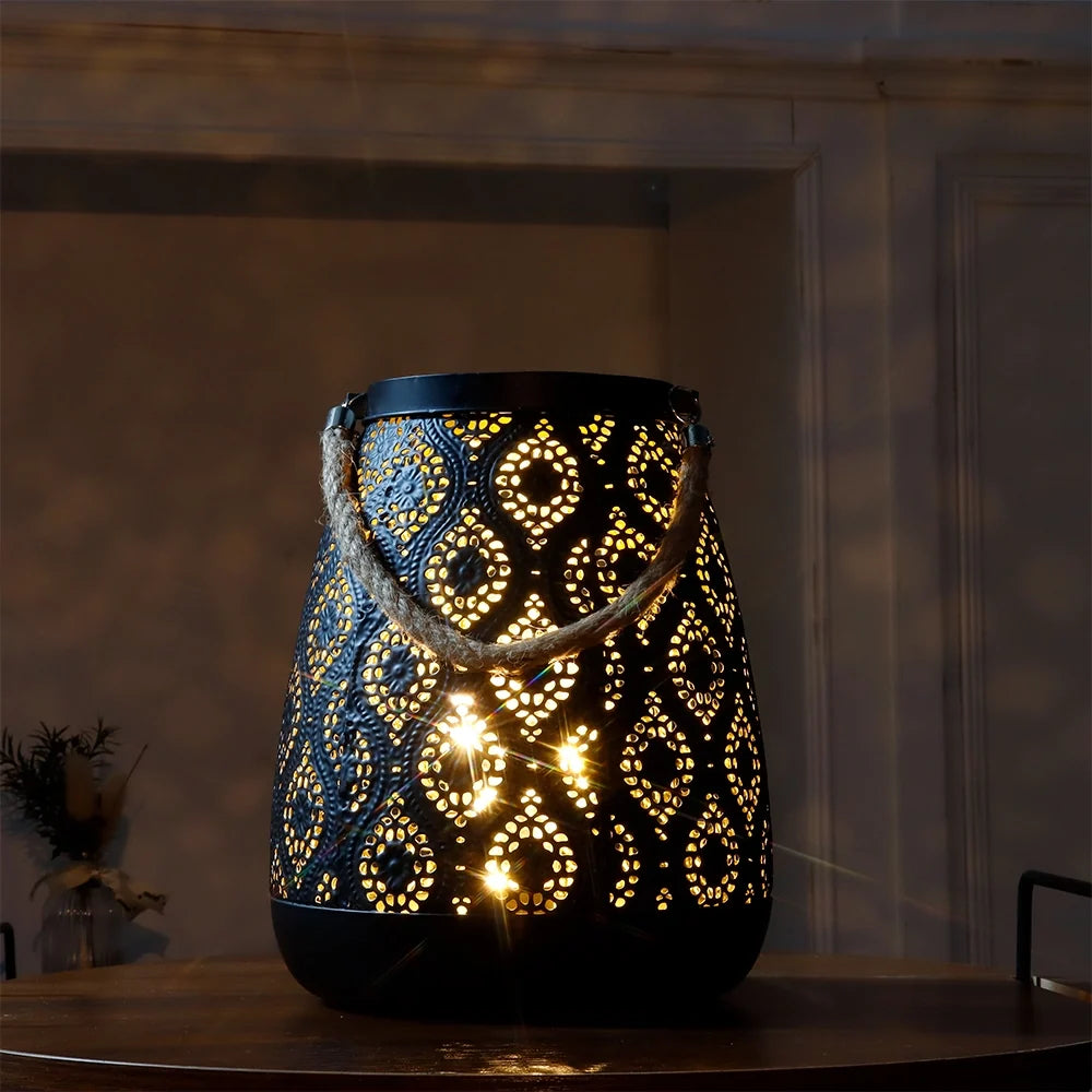 8''H Moroccan Metal Lamp (Black with Gold Brush)-4