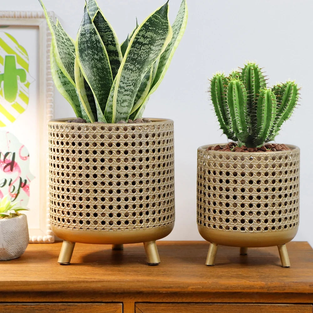 Set of 3 Plant Pots 10/8.5/7''H (Antique Gold)-2