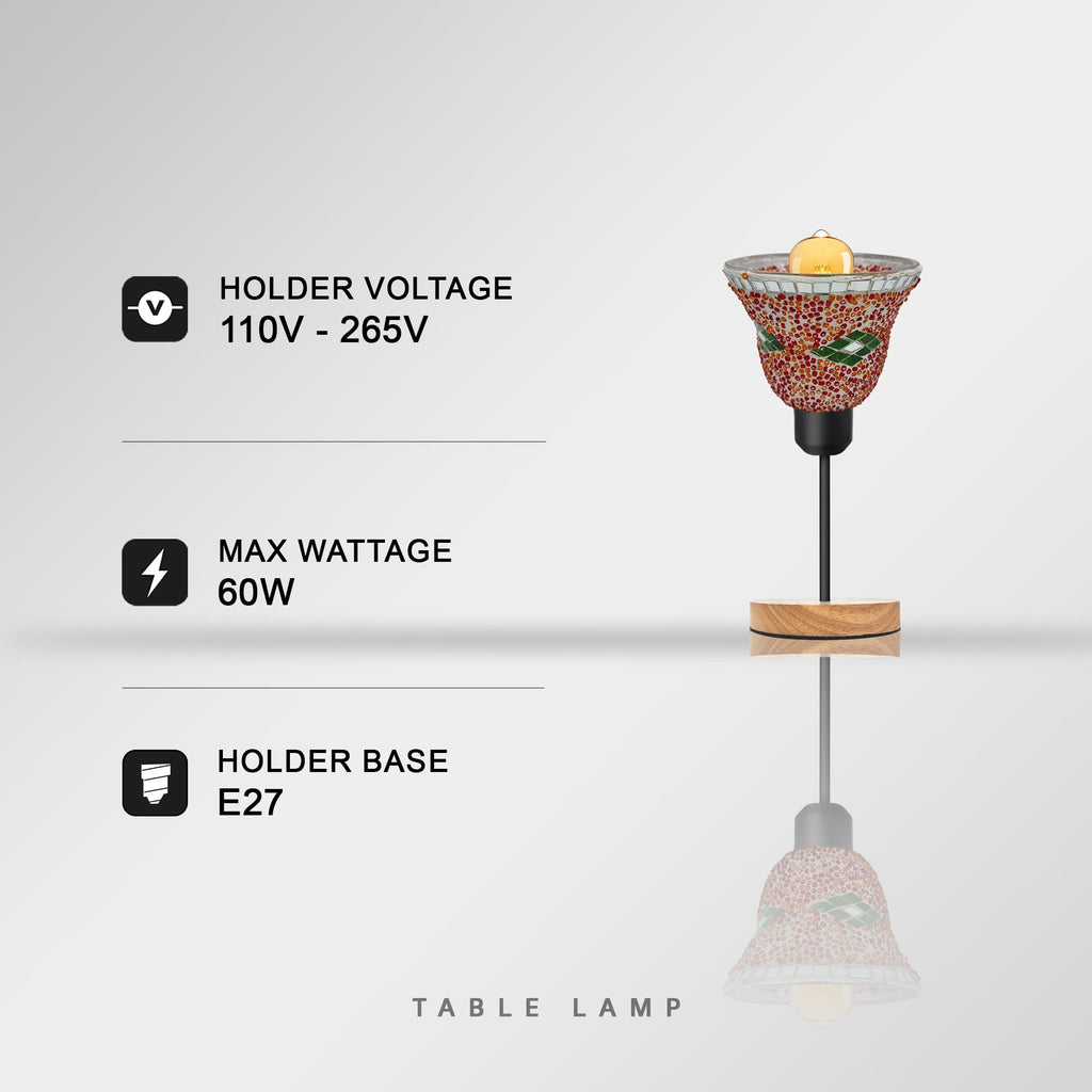 Mosaic Glass Bedside Table Lamp Wooden Base E27 Plug-In~5010-1