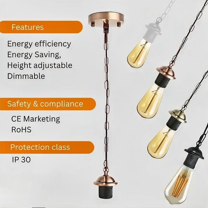 Industrial E27 Pendant Kit Metal Lamp Holder Adjustable Chain Suspension~ 5128