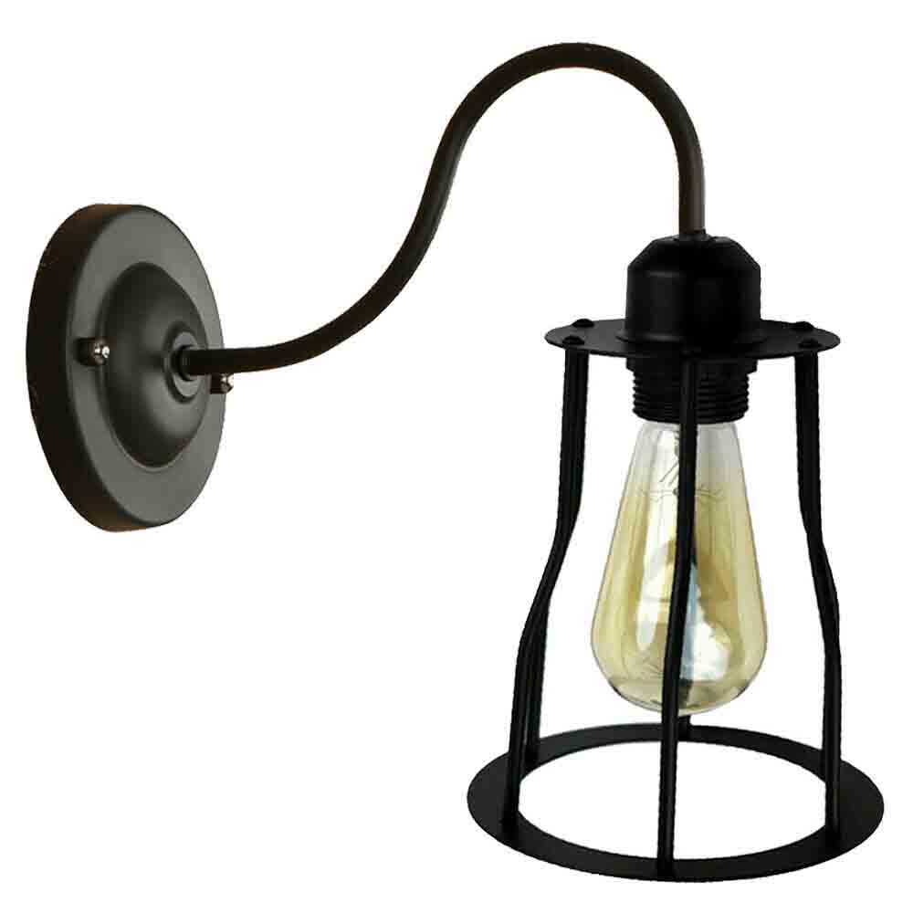 Industrial Cage Wall Light Vintage E27 Matt Black~2900-7