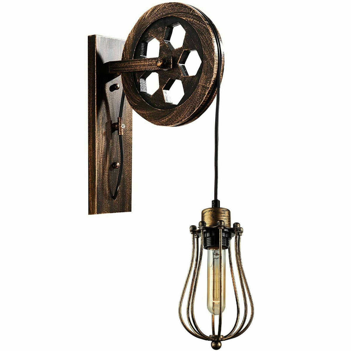 Retro Industrial Pulley Wheel Cage Wall Light E27~1212-5
