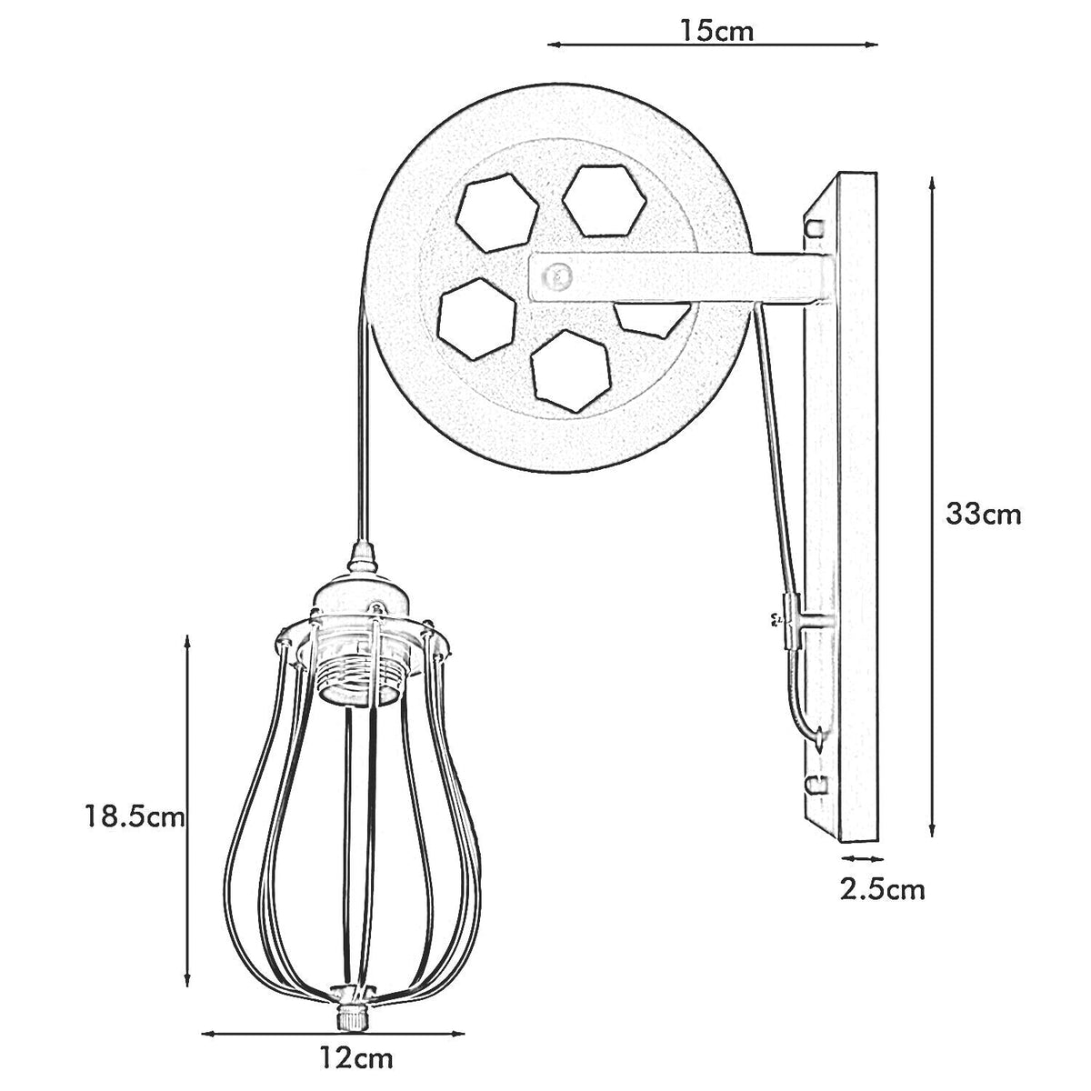 Retro Industrial Pulley Wheel Cage Wall Light E27~1212-1