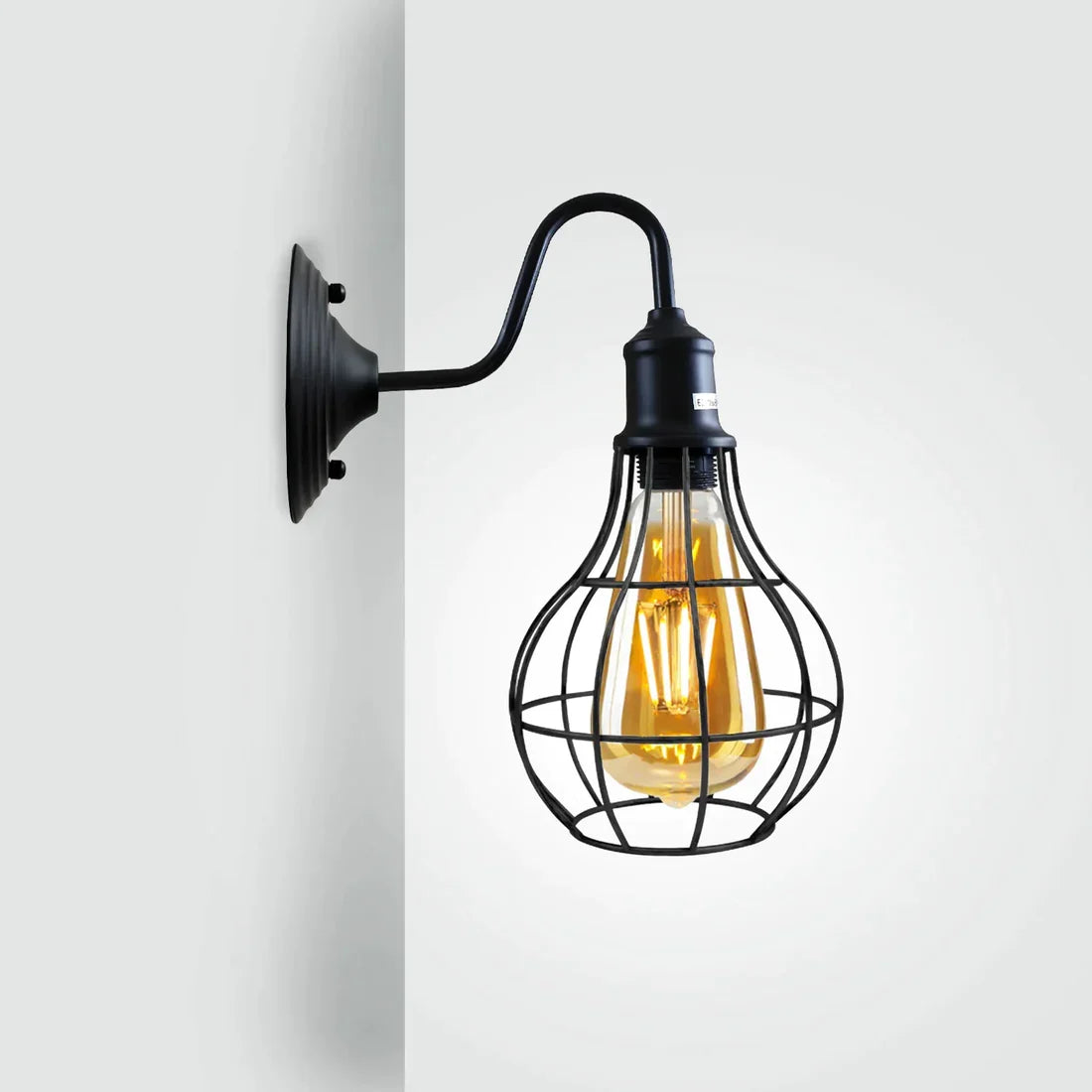 Industrial Cage Wall Light Vintage E27 Matt Black~2900-2