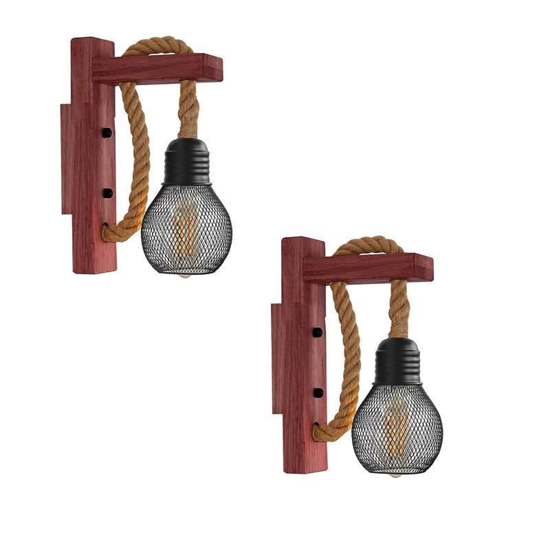 Rope Wall Lights Rustic Vintage Wooden Wall Lamps ~4571-7