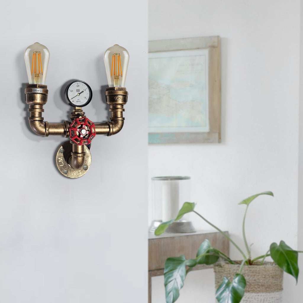 Vintage Industrial Steampunk Twin Water Pipe Wall Light E27~5507-0