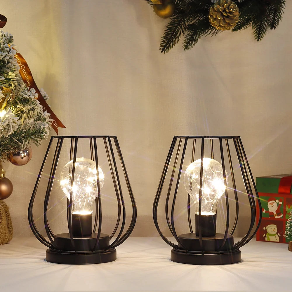 7''Tall  Set of 2 Metal Battery Operated Lamp  (Black)-0