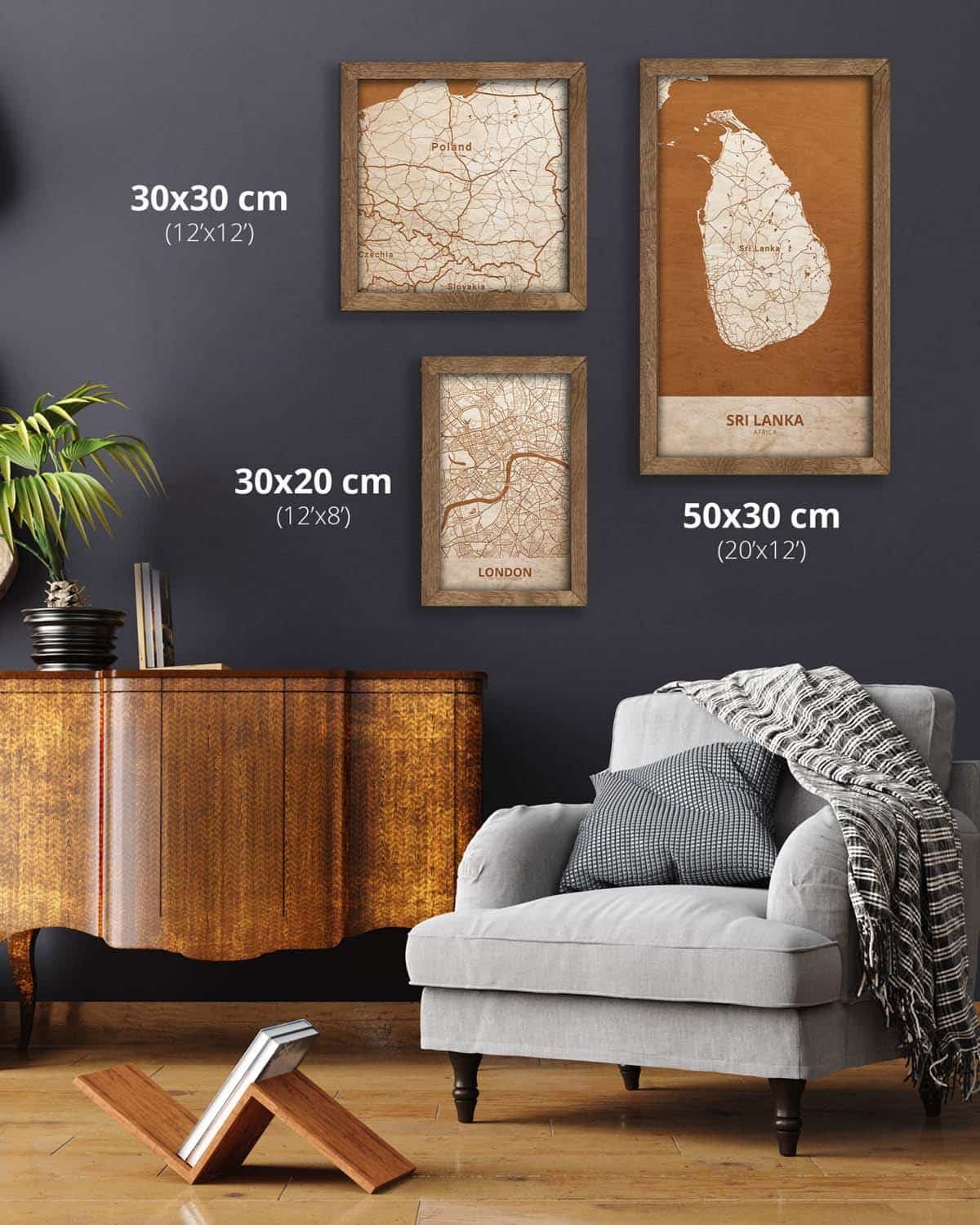 Wooden Map of Sri Lanka, Country Map 5