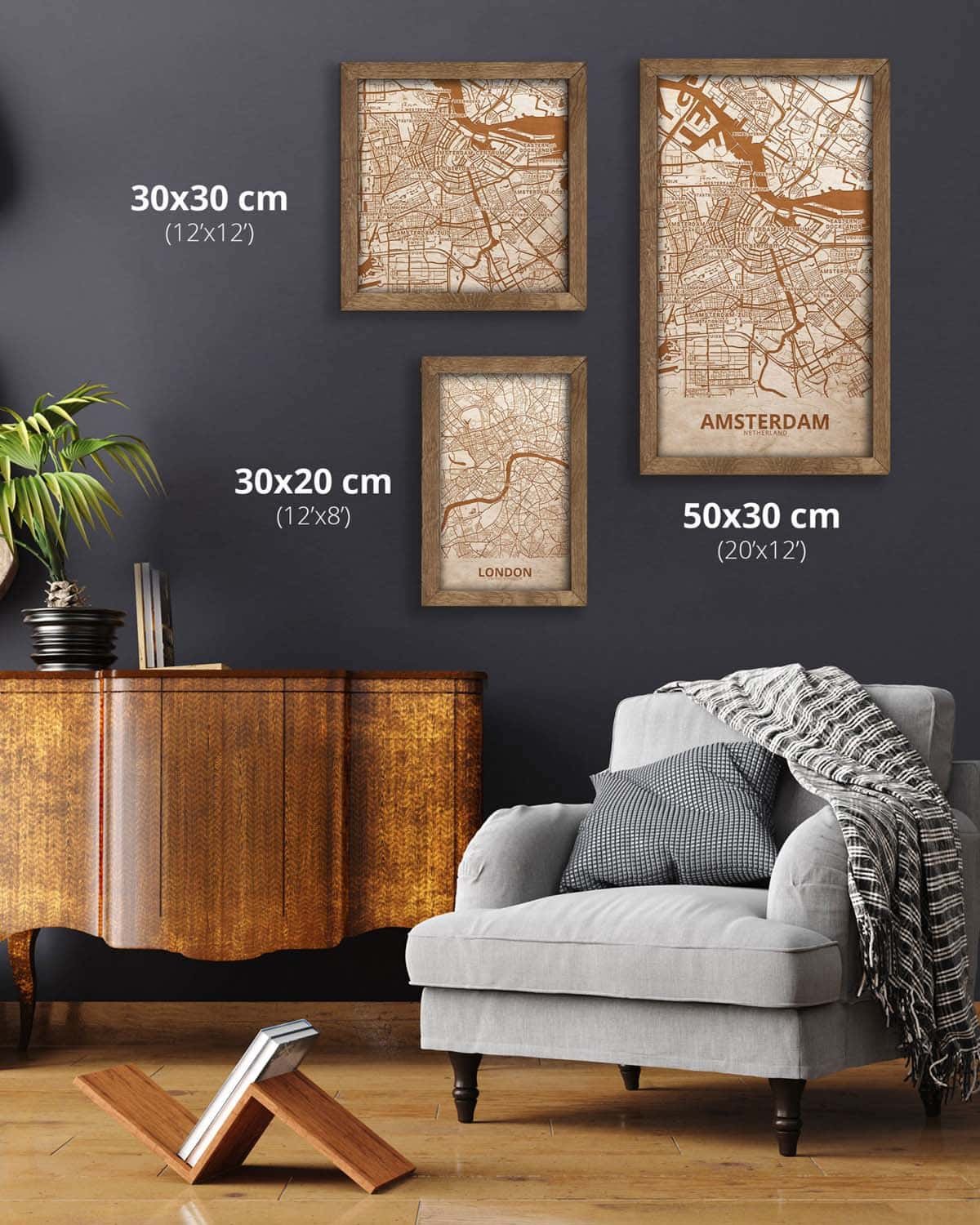 Wooden Street Map of Amsterdam - Urban City Plan 1