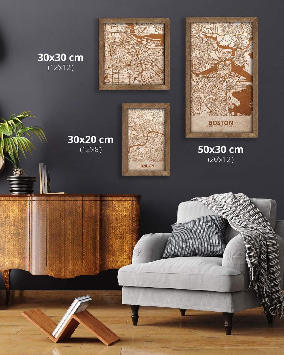 Wooden Street Map of Boston - Urban City Plan 4