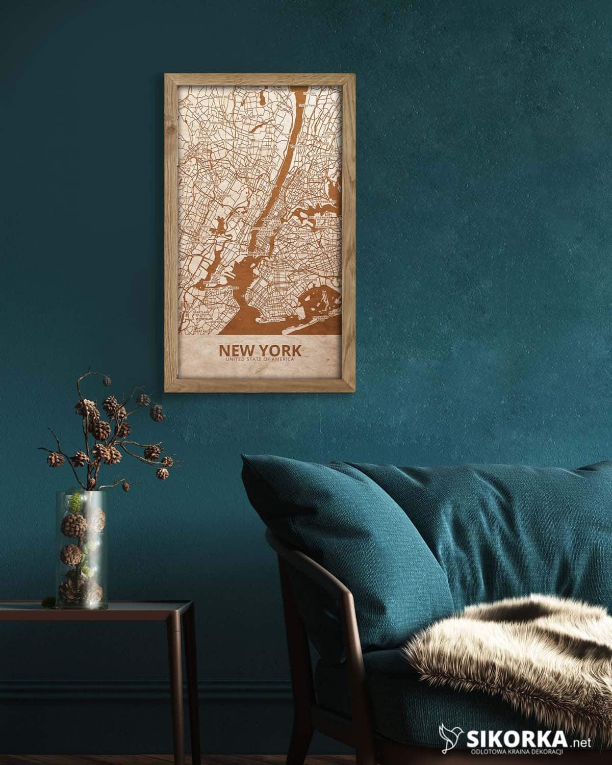 Wooden Street Map of New York - City Urban Plan 2