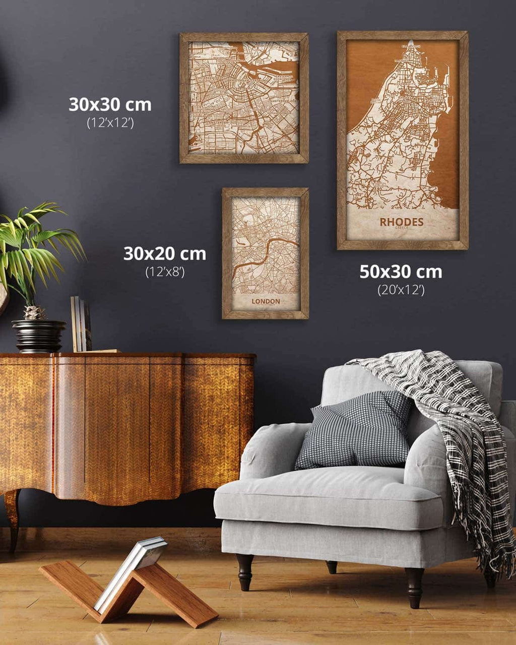 Wooden Street Map of Rhodoes – Urban City Plan, in an oak frame 4