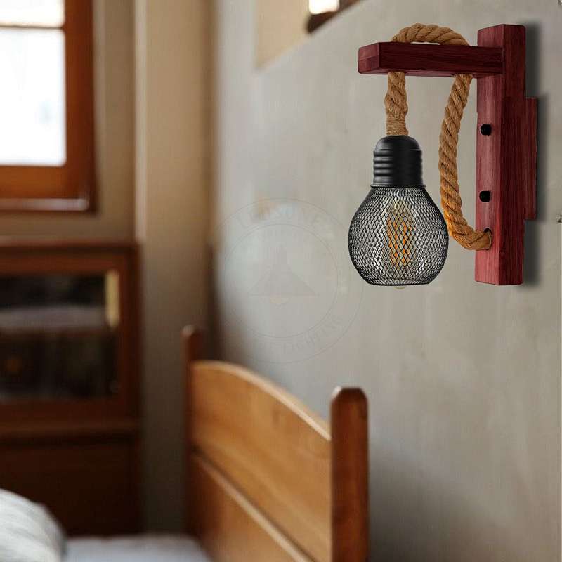 Rope Wall Lights Rustic Vintage Wooden Wall Lamps ~4571-4