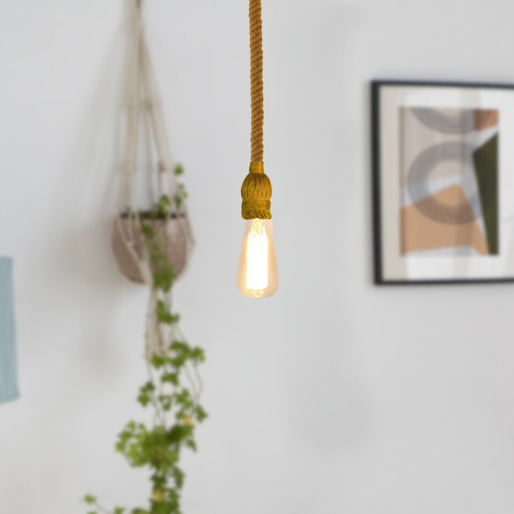 Vintage Hemp Rope Ceiling Pendant Light | Rustic E27 Fitting ~5895-0